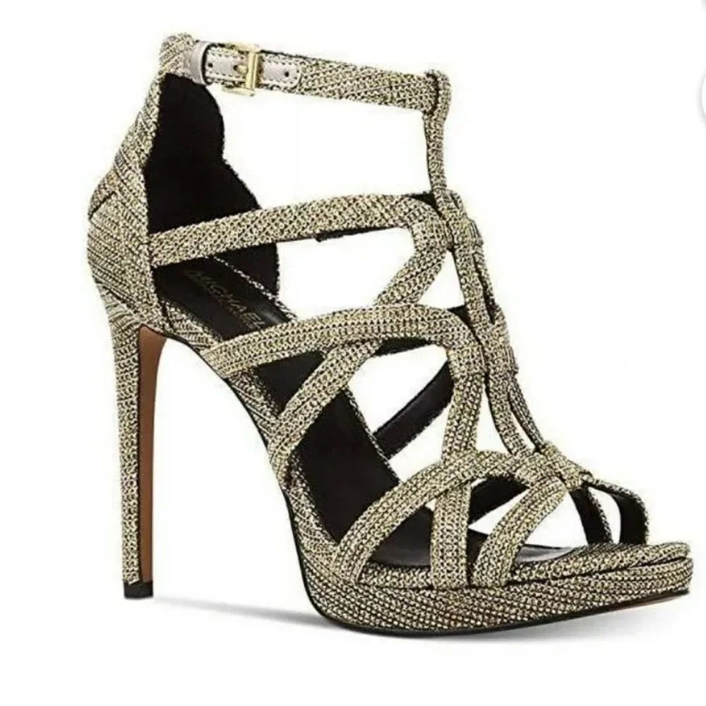 MICHAEL KORS WOMEN'S SANDRA GLITTER CAGED PLATFORM HEELS G1